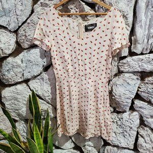 Reformation Boho Rose Floral Mini Dress Red Ivory V Neck Short Sleeve Women's 8